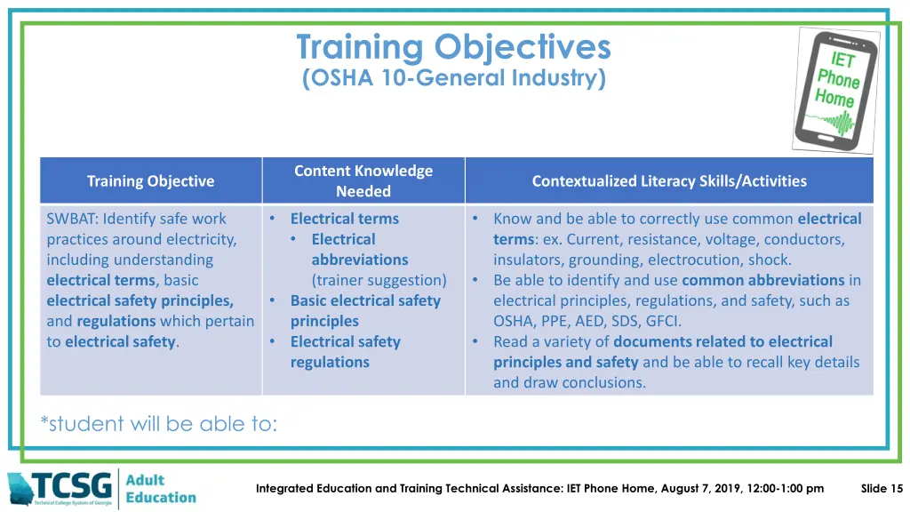 training objectives osha 10 general industry 4