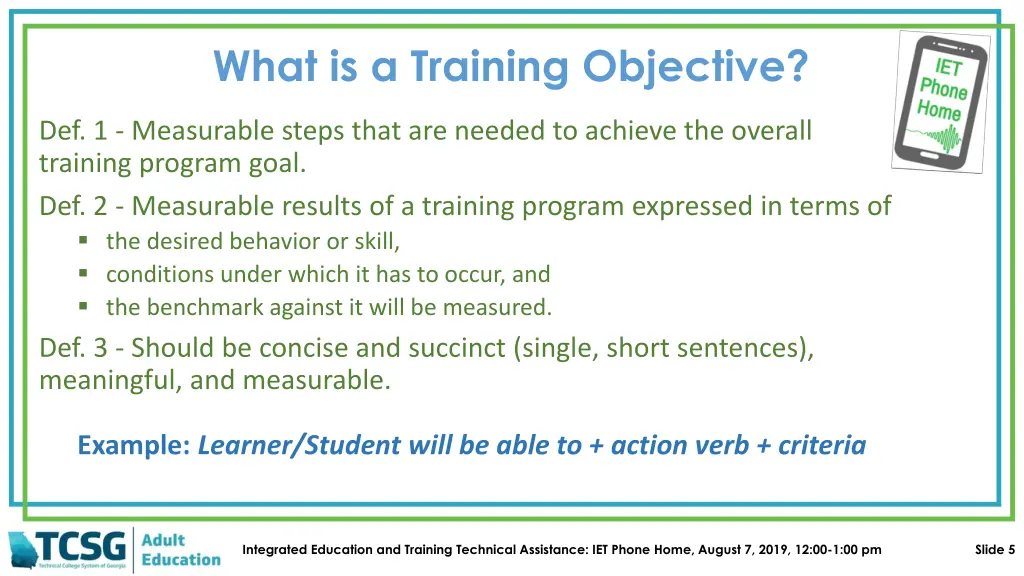 what is a training objective