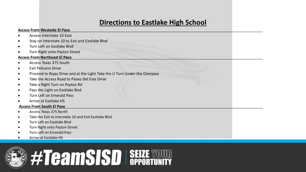 directions to eastlake high school