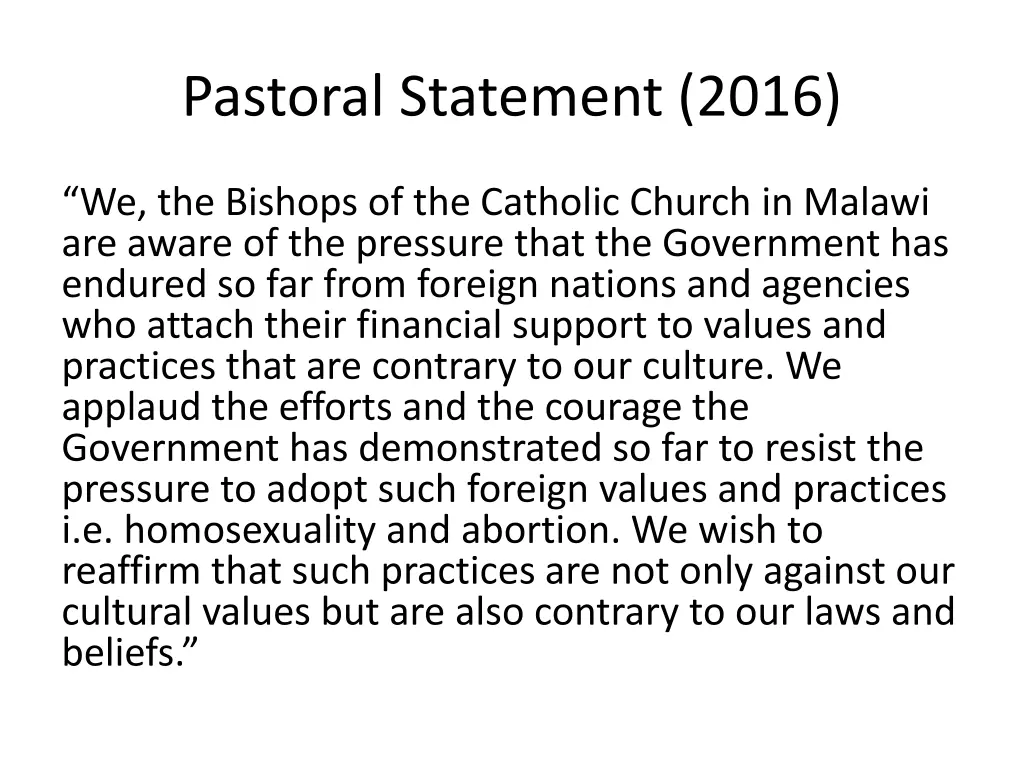 pastoral statement 2016