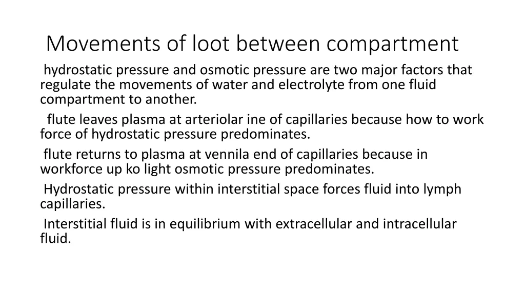 movements of loot between compartment hydrostatic