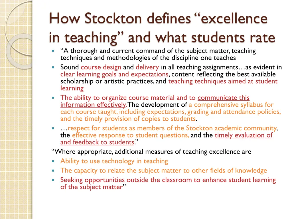 how stockton defines excellence in teaching