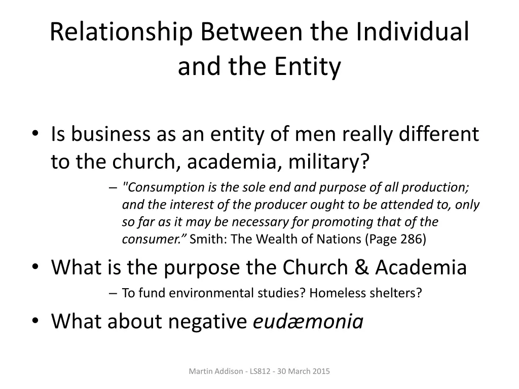 relationship between the individual and the entity