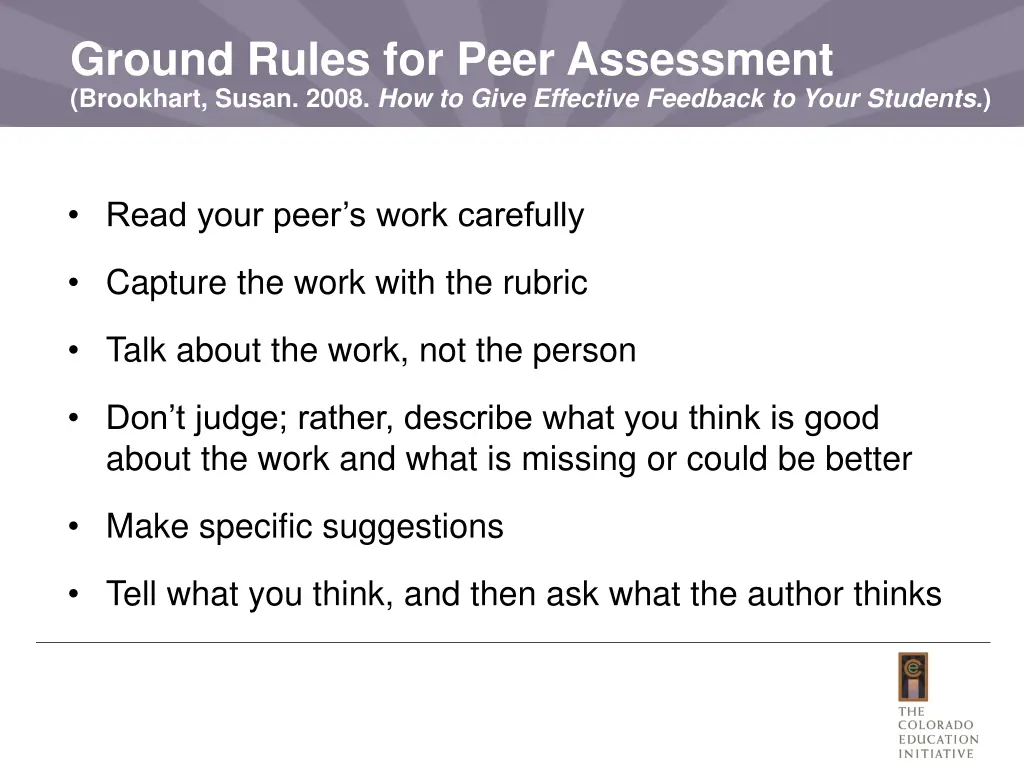 ground rules for peer assessment brookhart susan