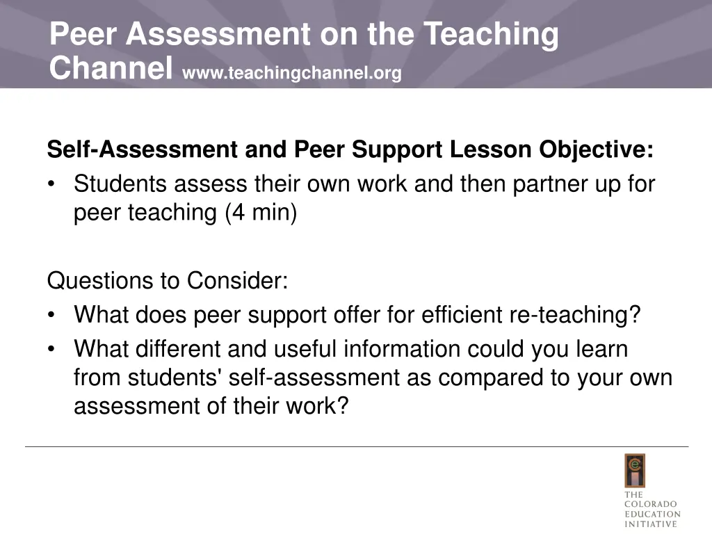 peer assessment on the teaching channel