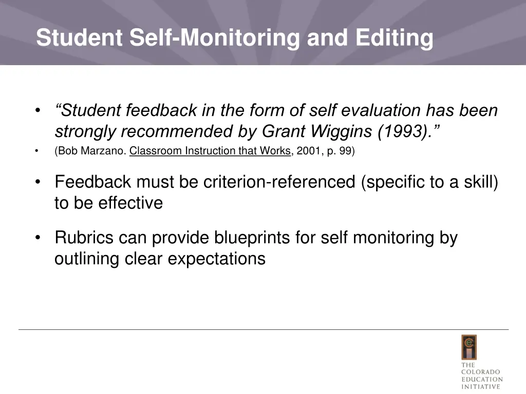 student self monitoring and editing