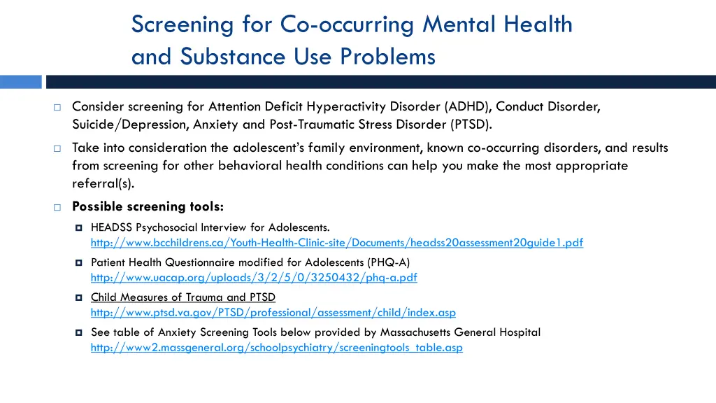 screening for co occurring mental health