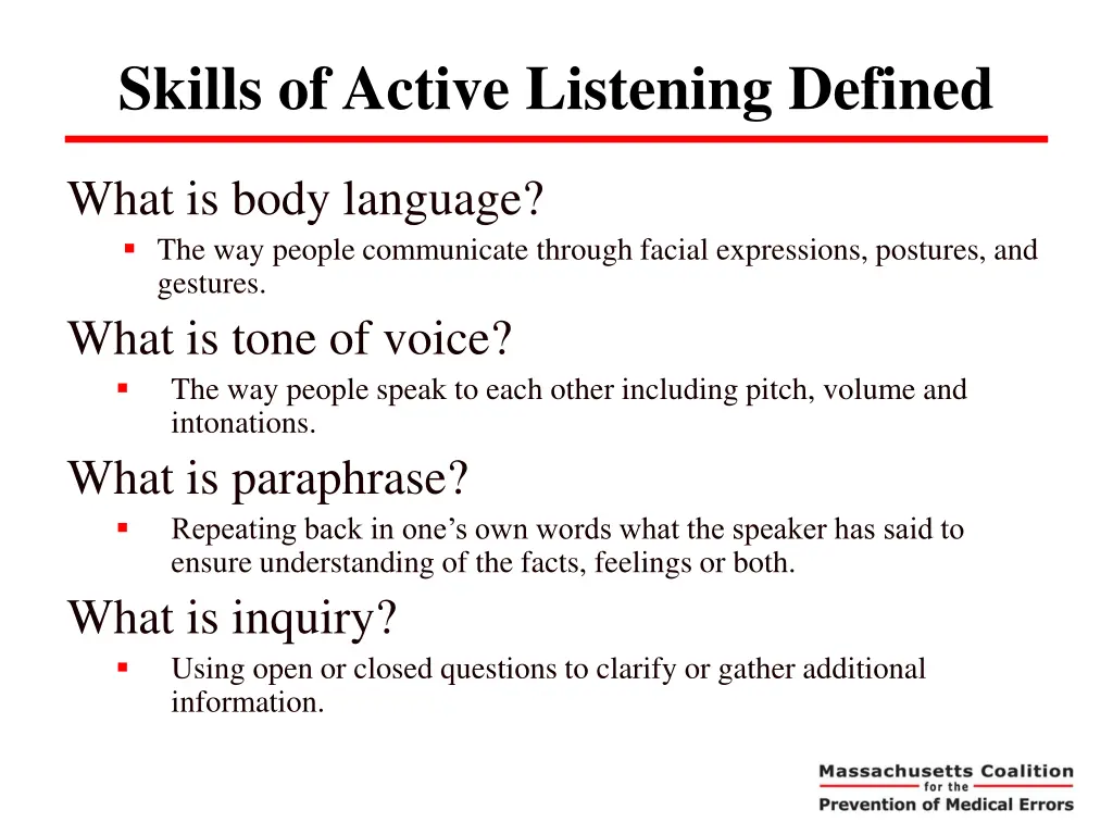 skills of active listening defined