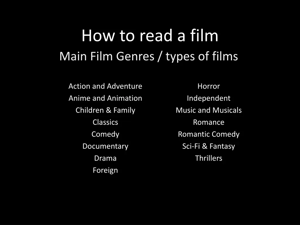 how to read a film main film genres types of films