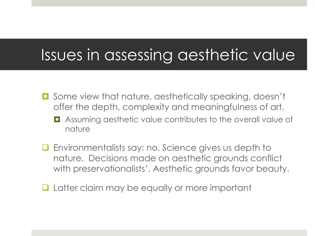 issues in assessing aesthetic value