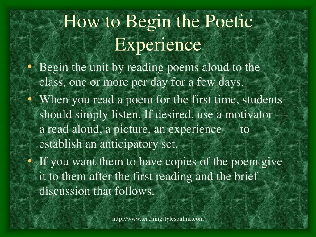 how to begin the poetic experience begin the unit