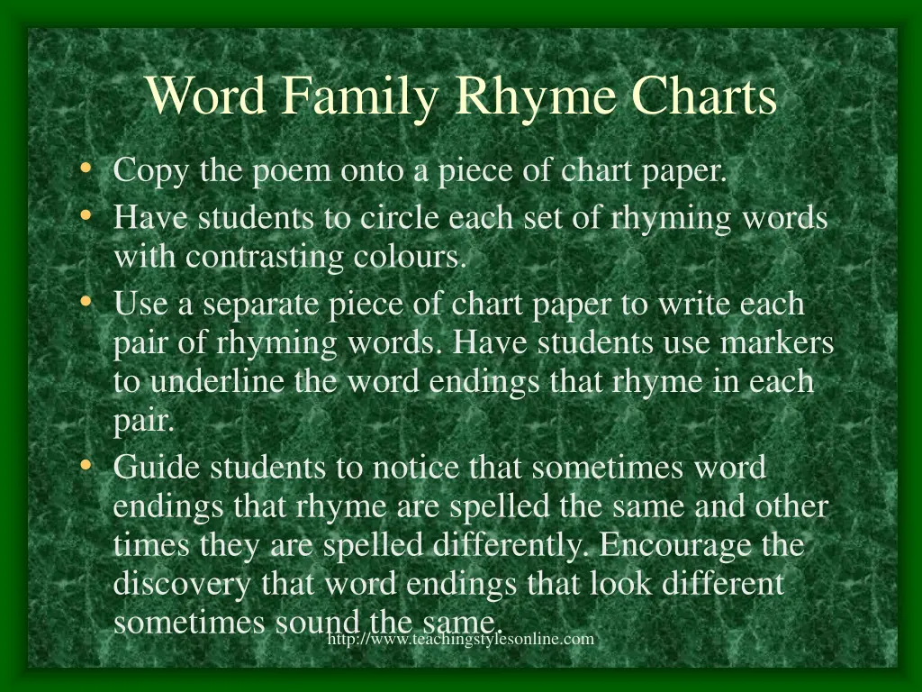 word family rhyme charts copy the poem onto