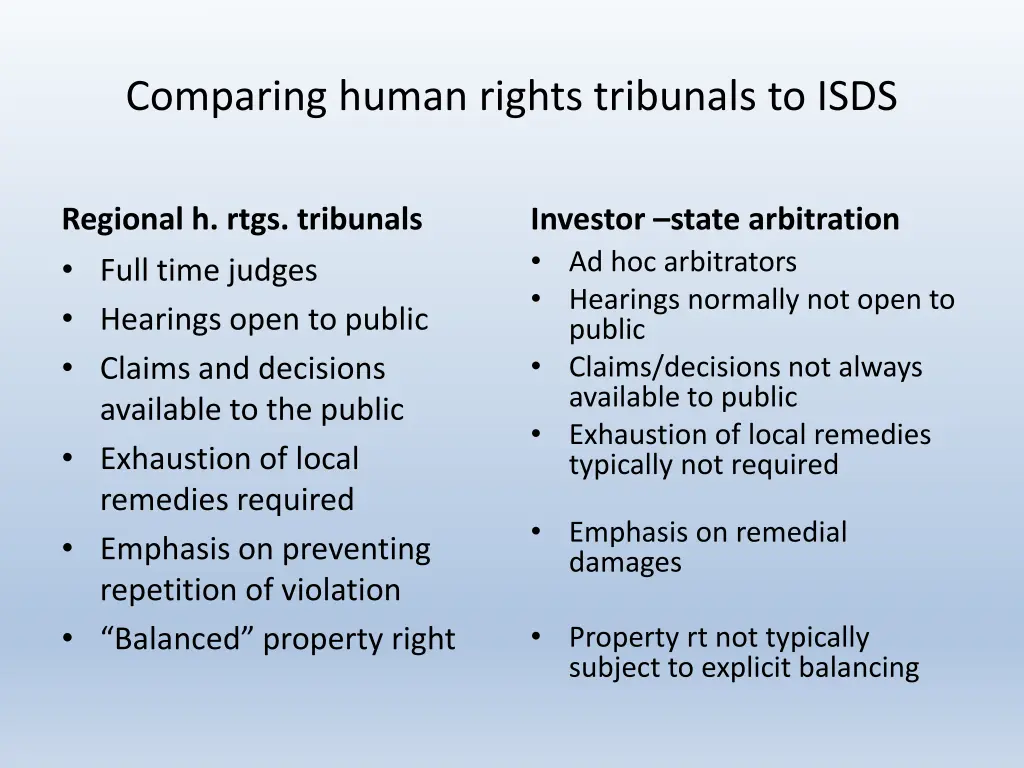 comparing human rights tribunals to isds