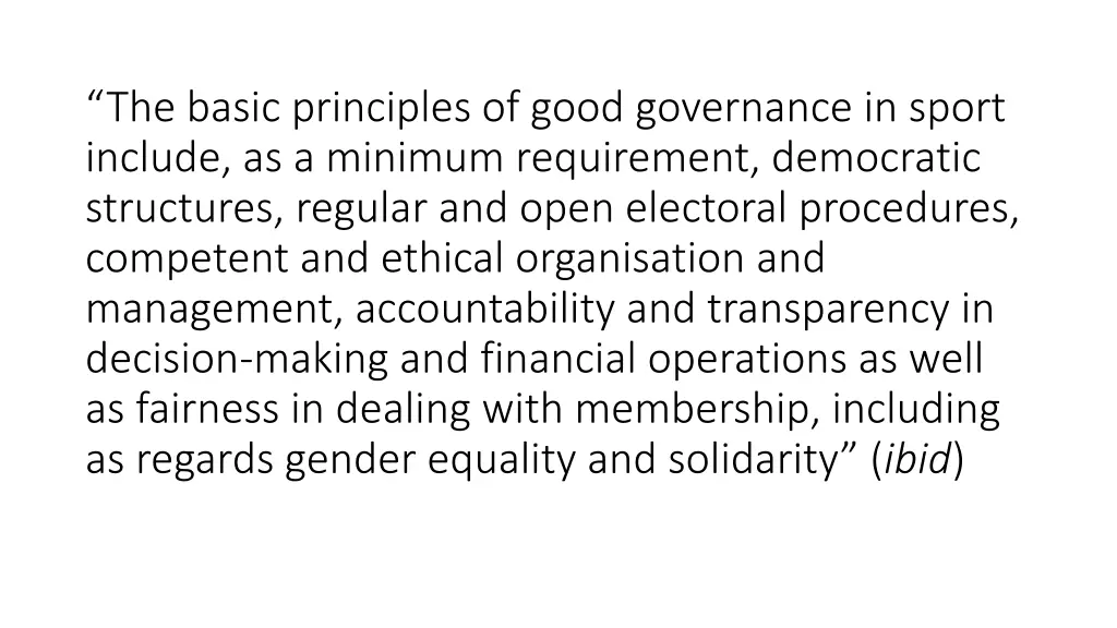 the basic principles of good governance in sport