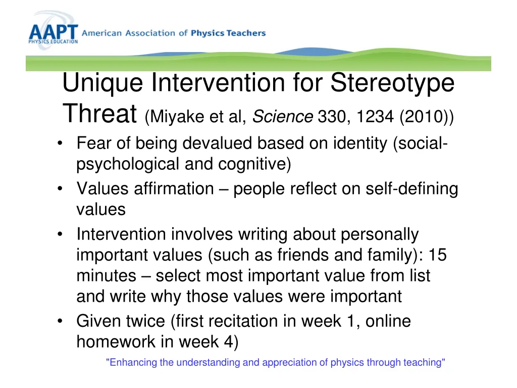 unique intervention for stereotype threat miyake