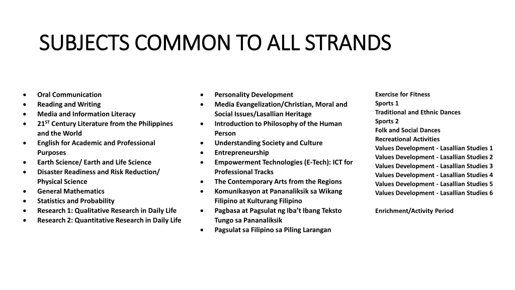 subjects common to all strands subjects common