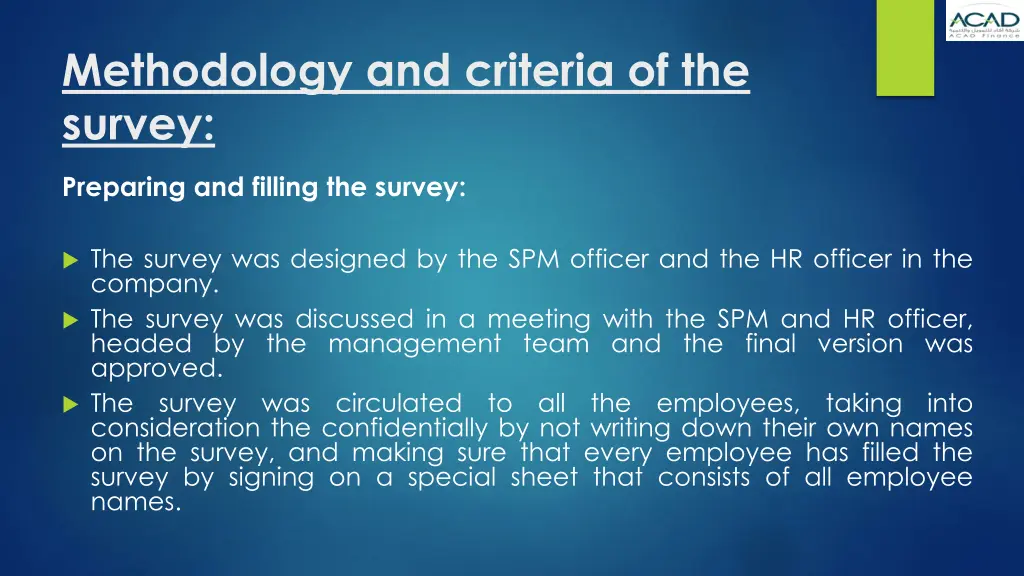 methodology and criteria of the survey