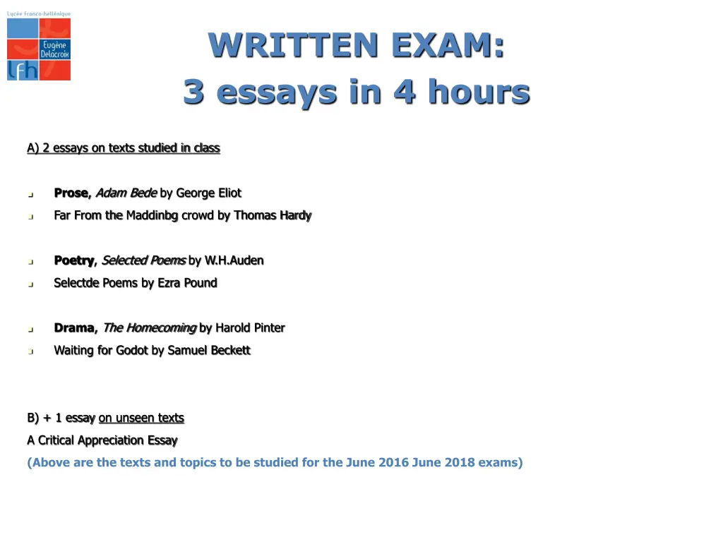 written exam 3 essays in 4 hours