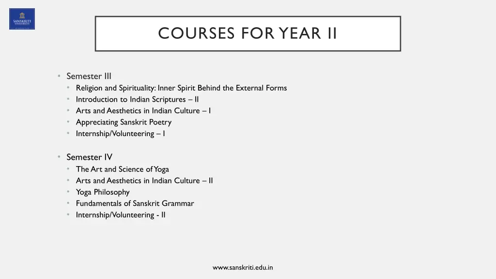 courses for year ii