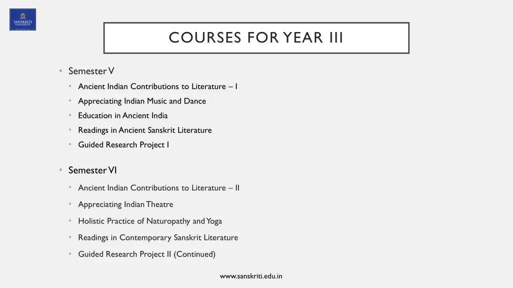 courses for year iii