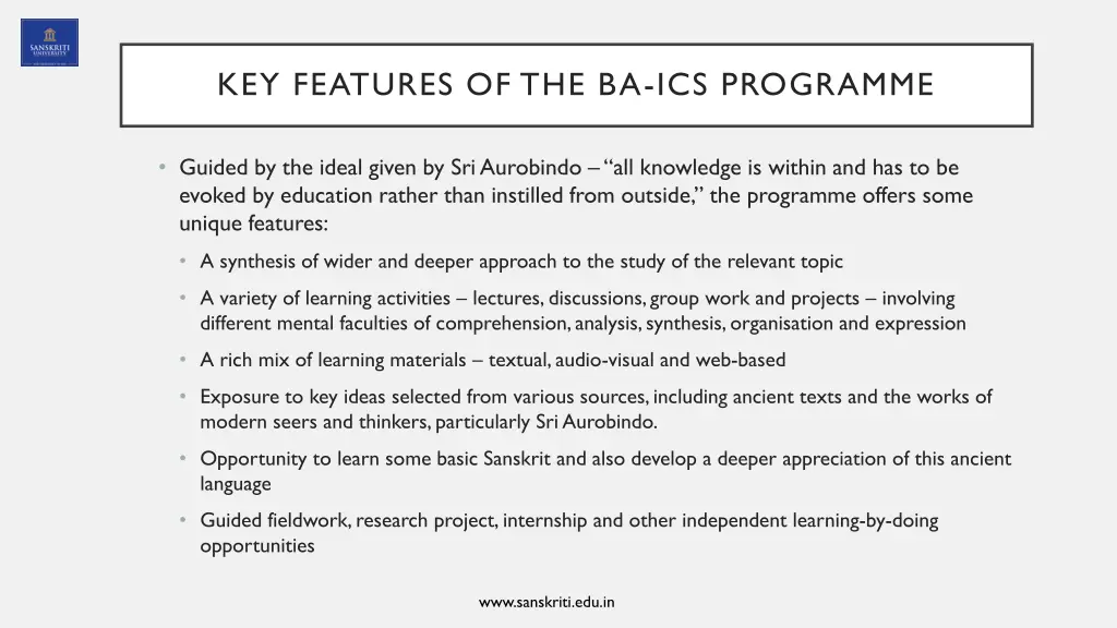 key features of the ba ics programme