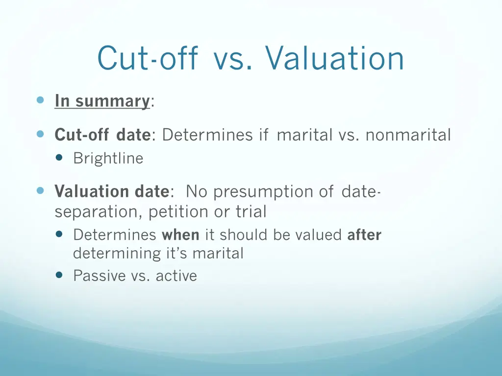 cut off vs valuation