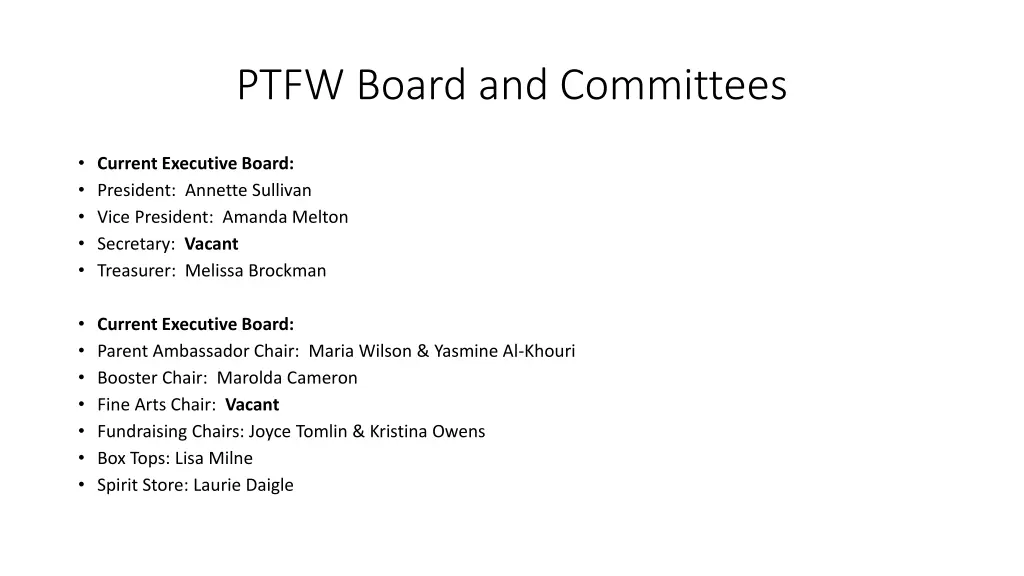 ptfw board and committees