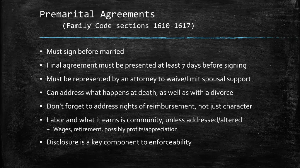 premarital agreements family code sections 1610