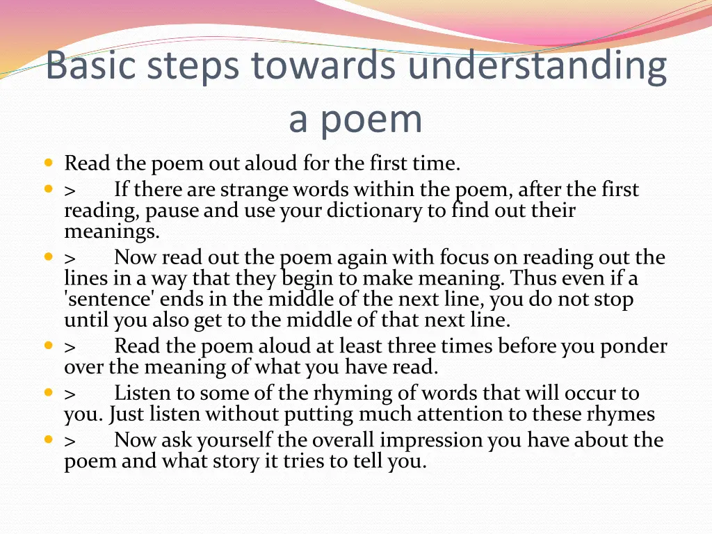 basic steps towards understanding a poem read