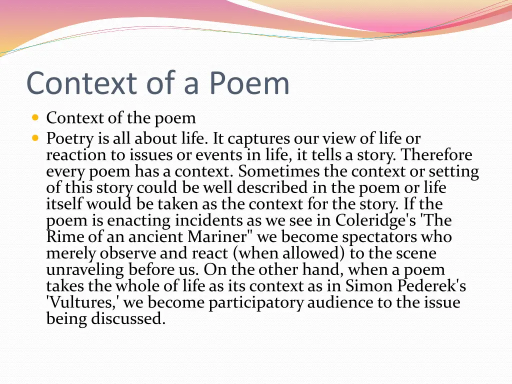 context of a poem context of the poem poetry