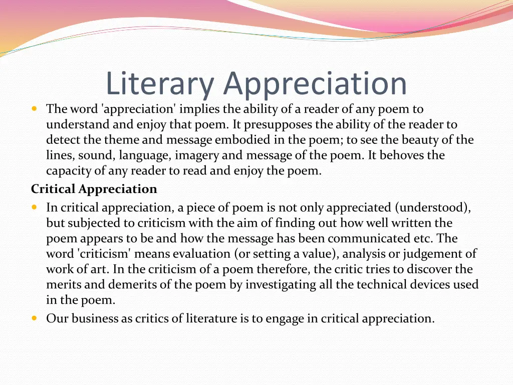 literary appreciation the word appreciation