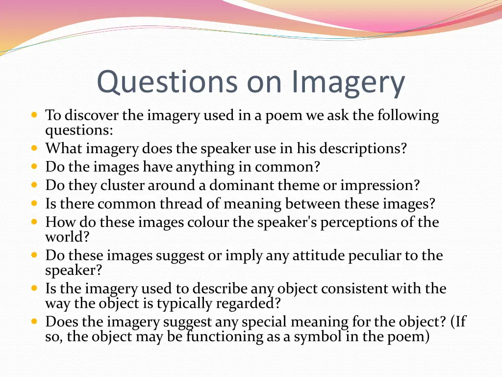 questions on imagery to discover the imagery used