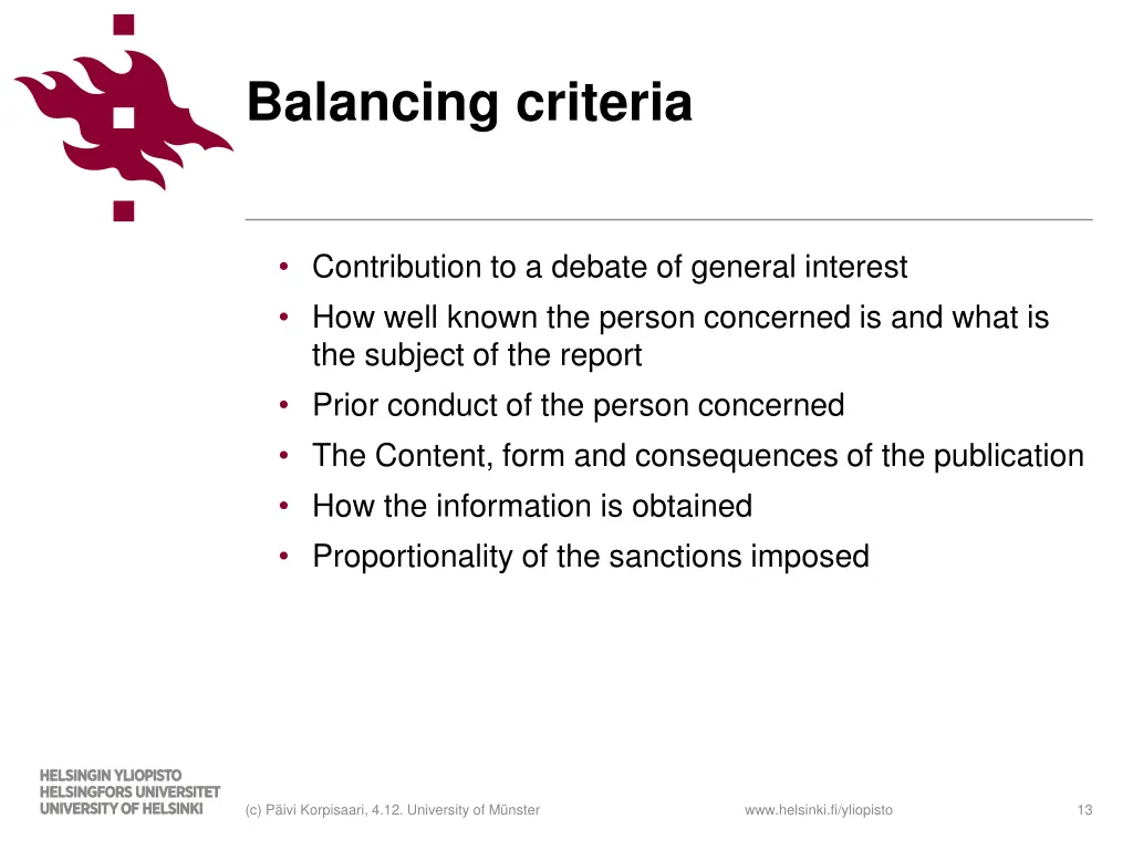 balancing criteria