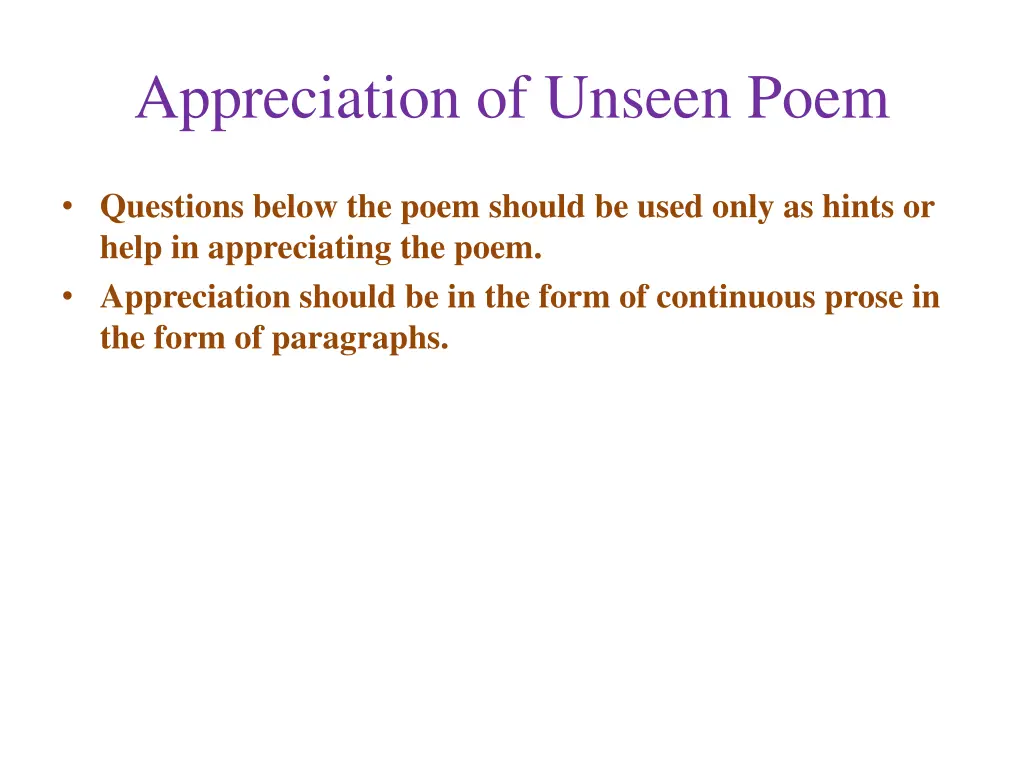 appreciation of unseen poem