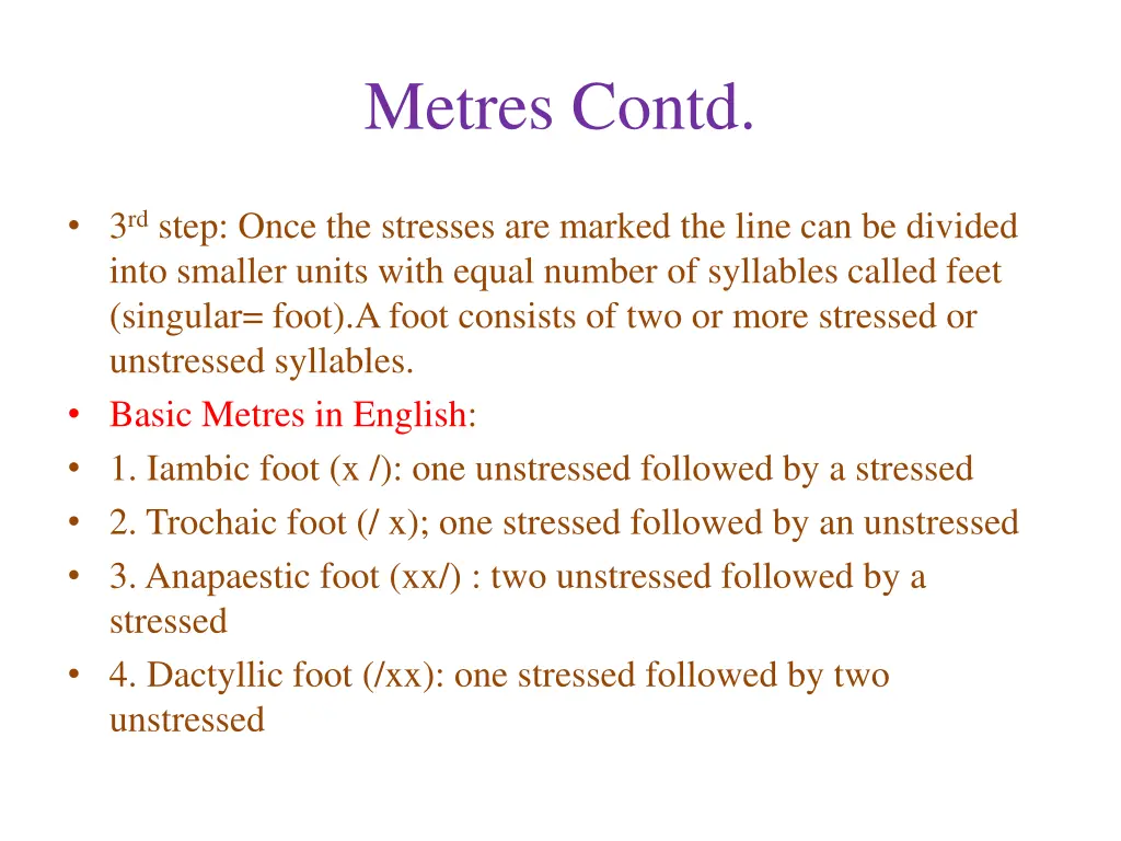 metres contd