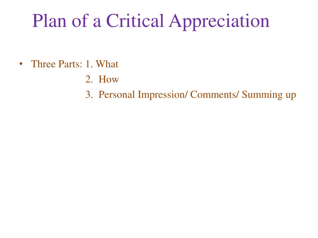 plan of a critical appreciation