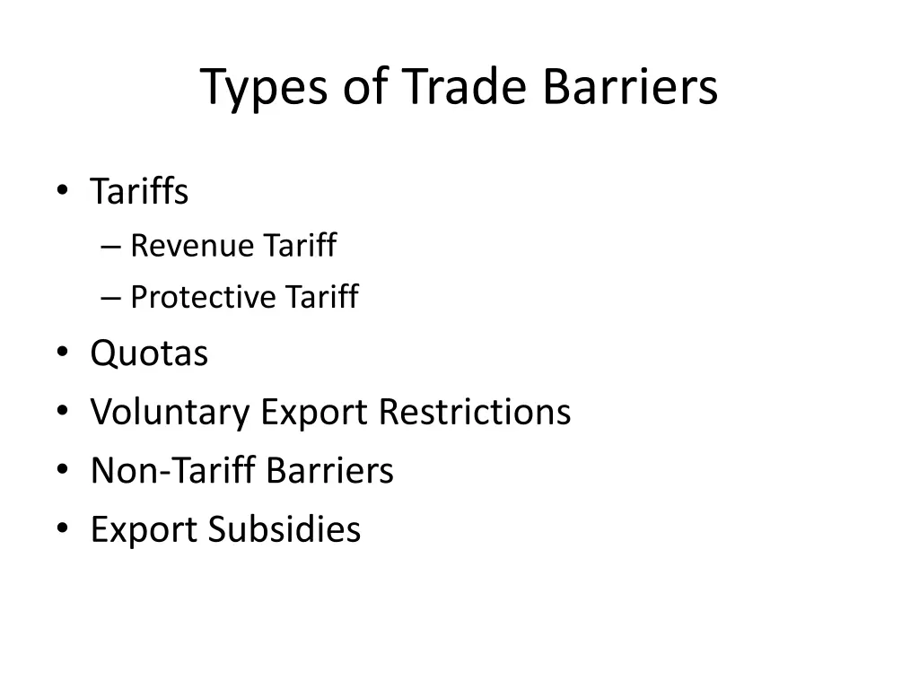 types of trade barriers