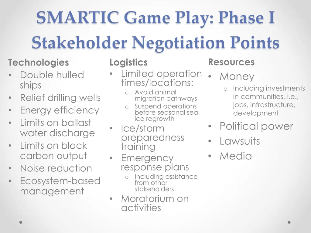 smartic game play phase i stakeholder negotiation