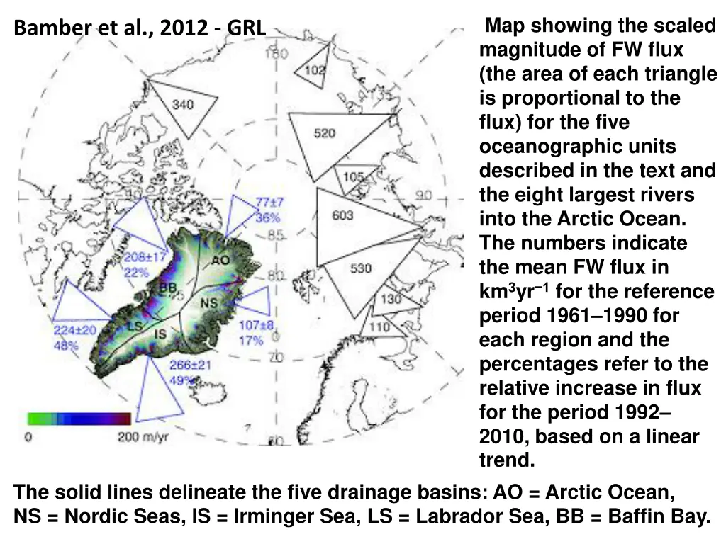 map showing the scaled magnitude of fw flux