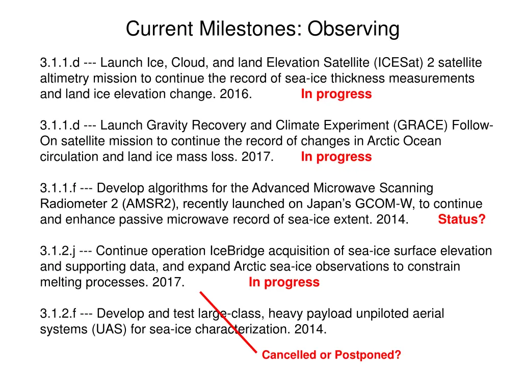 current milestones observing