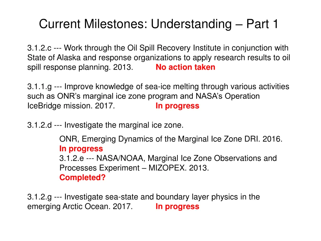 current milestones understanding part 1