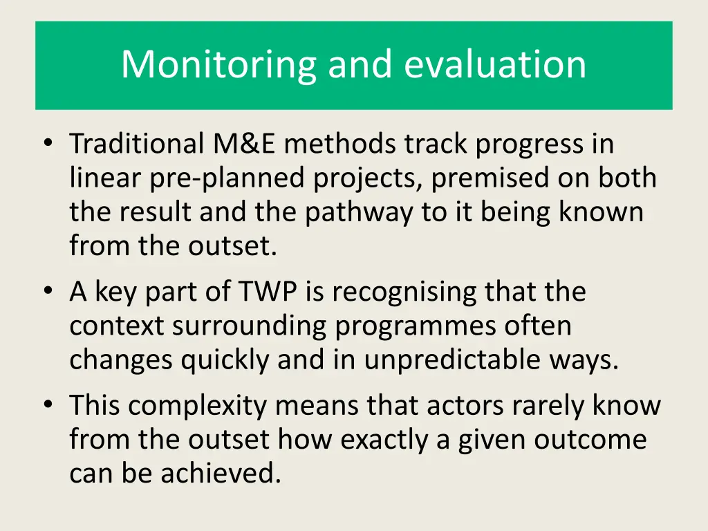 monitoring and evaluation