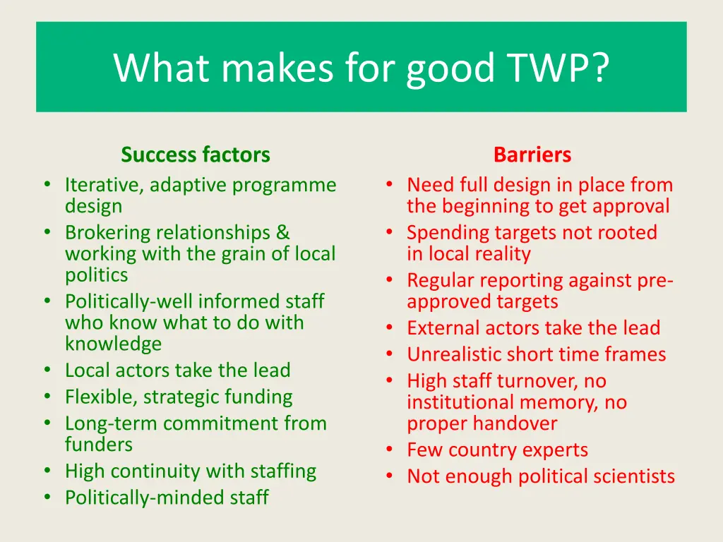 what makes for good twp