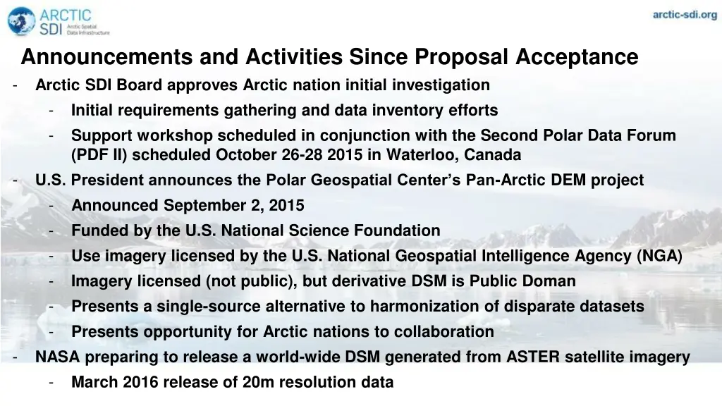 announcements and activities since proposal