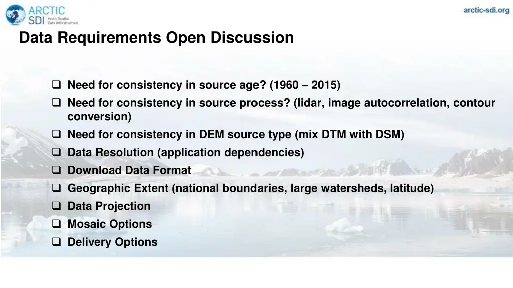 data requirements open discussion