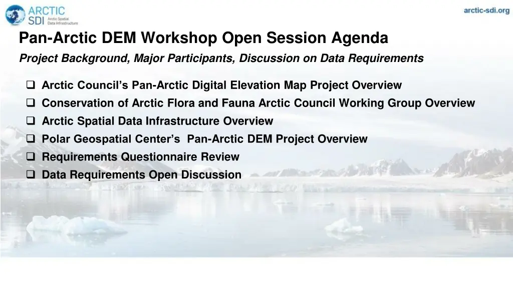 pan arctic dem workshop open session agenda