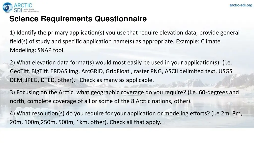 science requirements questionnaire