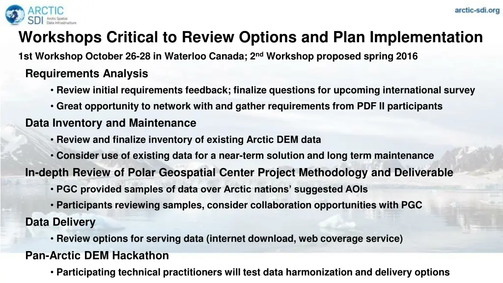 workshops critical to review options and plan