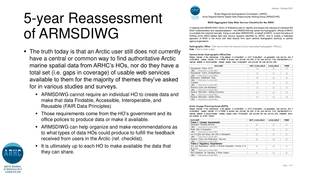 5 year reassessment of armsdiwg 1