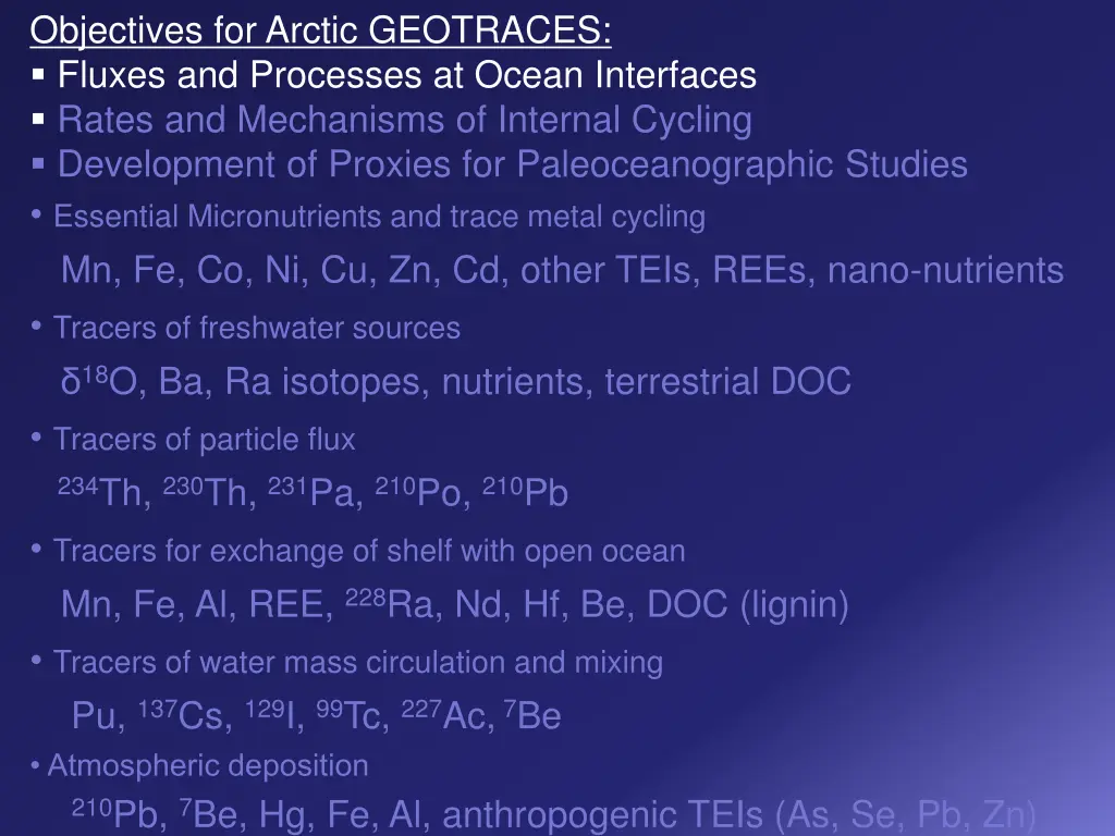 objectives for arctic geotraces fluxes